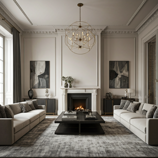 Belgravia residence with double-height living room and basalt fireplace